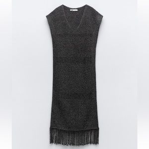NWT Zara Metallic Knit Fringe Dress